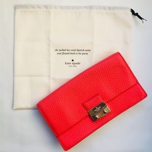 kate spade Chloe Finn coral red clutch wallet 14k